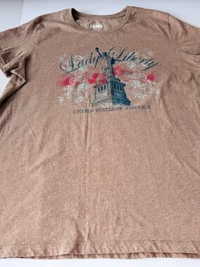 Five Four XL Lady Liberty Graphic T-Shirt Brown Cotton